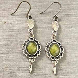 Peridot-Colored Wire Wrap Dangle Drop Earrings